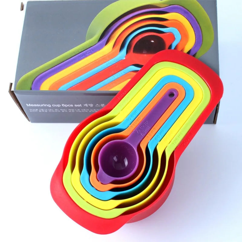6-piece Set of Graduated Rainbow Measuring Spoons Plastic Measuring SSpoons Kitchen Baking Utensils Plastic Measuring Spoon