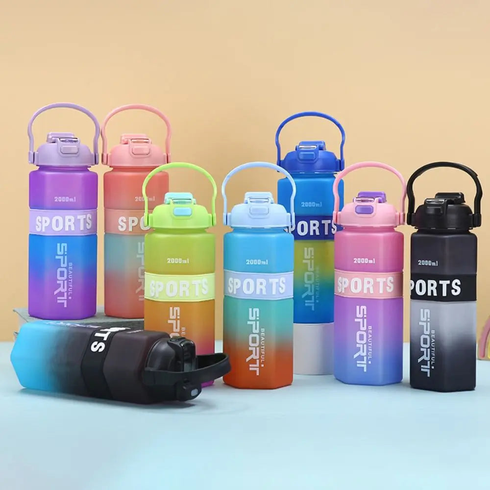Three Piece Set Sports Water Bottle Set Large Capacity Hexagon Leak Proof Colorful Cup Portable Frosted Fitness Sports Kettle