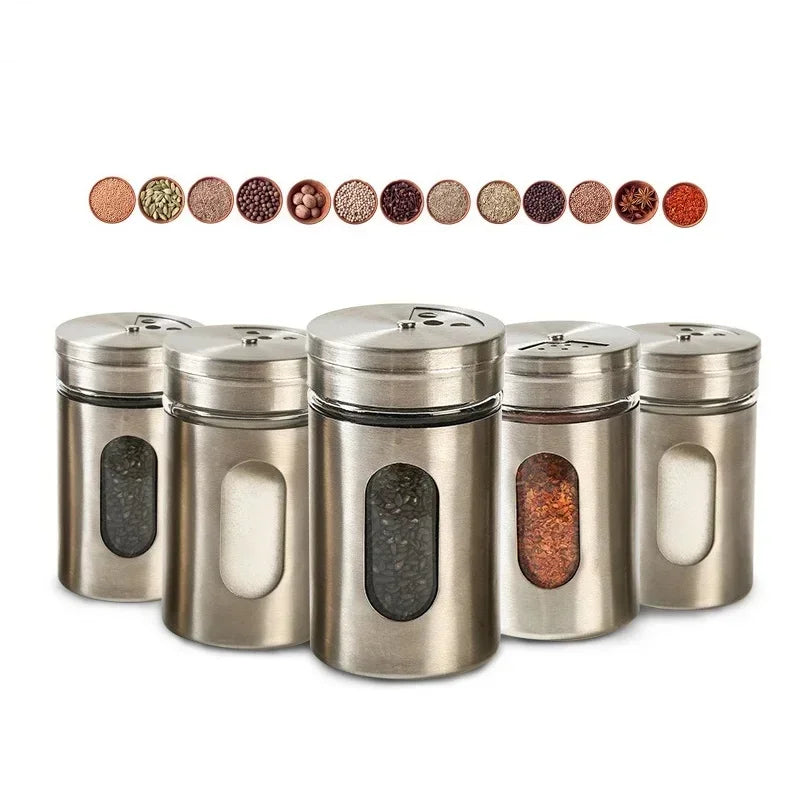 Stainless Steel Spice Shaker Seasoning Cans Rotate Camping Barbecue Jars Spice Storage Box Salt Sugar Pepper Storage Bottle