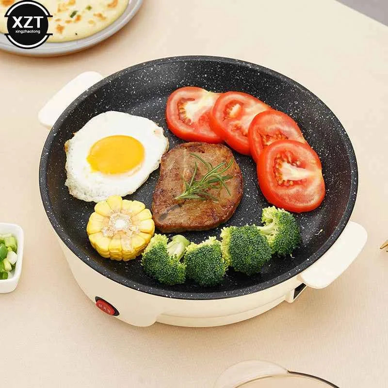 220V Multifunction Electric Frying Pan Skillet Non-Sticky Grill Fry Baking Roast Pan Cooker Barbecue Cooking Tool Kitchen Supply