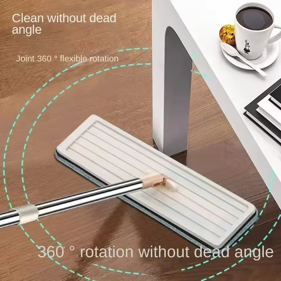 Flat Squeeze Mop with Bucket Hand Free Wringing Floor Cleaning Mop Microfiber Mop Pads Wet or Dry Usage on Hardwood Laminate
