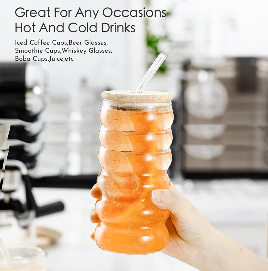 1/2pcs Beverage Glasses With Straws Glass Cups clear Ripple Drinking Glasses for Juice Beer Wine Champagne Cocktail 350/500ml