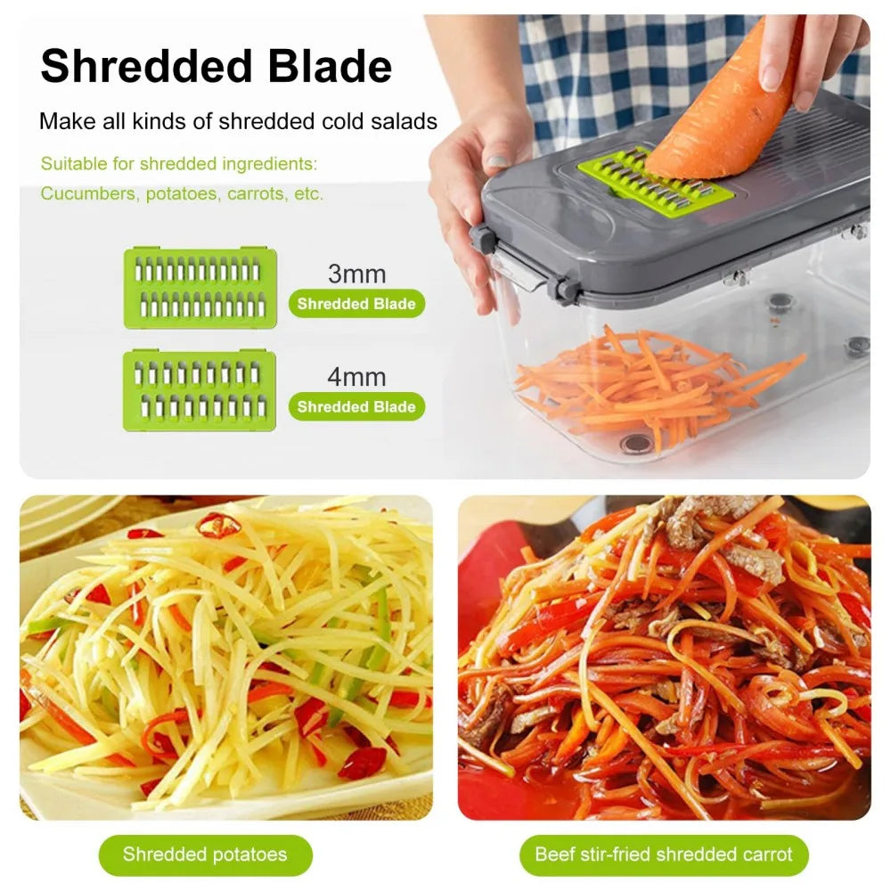 22 IN 1 Vegetable Cutter with Container Veggie Choppers Dicers Food Chopper Cutter Onion Multi Kitchen Grater for Korean Carrot