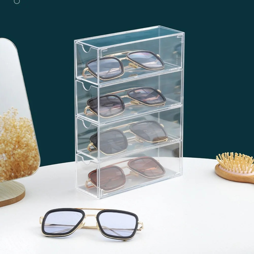 Multifunctional Acrylic Glasses Case Transparent Dustproof Storage Box Creative Drawer Style Desktop Organizer Cosmetic