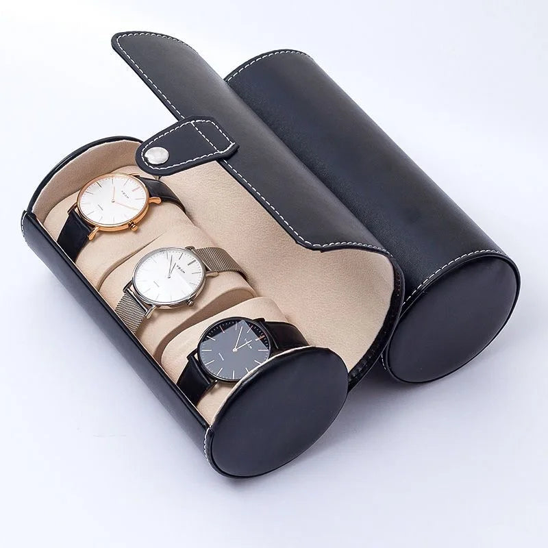 WellZone Light And Handy Portable 2/3/4 Slots Black/Brown Leather Watch Case Zipper Watch Box Gift