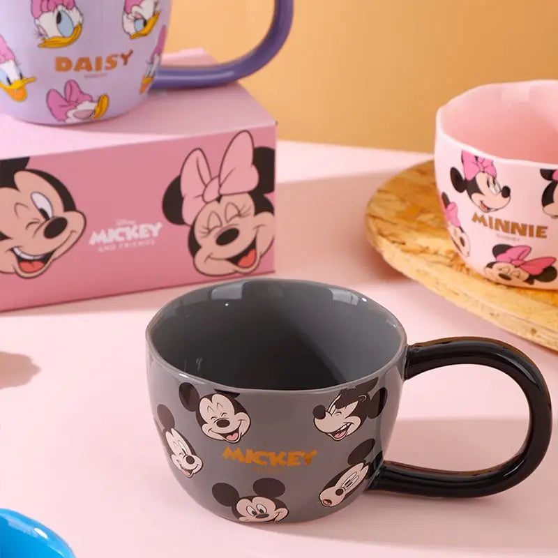 Disney Ceramic Cup Cute Minnie Mickey Large Handle Anti-Slip Mug Children's Household Water Cup Friends Gift