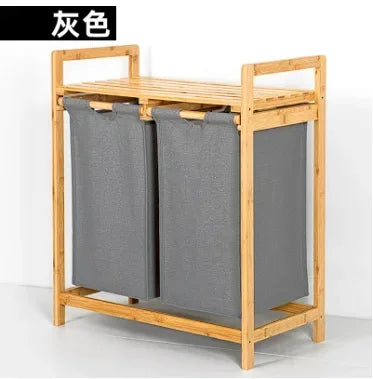 Bamboo Laundry Hamper and Shelf, Dual Compartments Laundry Basket with Removable Bag