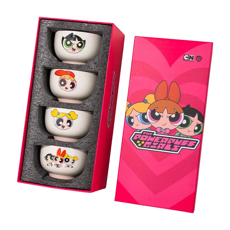 New The Powerpuff Girls Ceramic Bowl Cute Tableware Set Cartoon Pattern Rice Bowl Home Gift Box Set With Handheld Gift