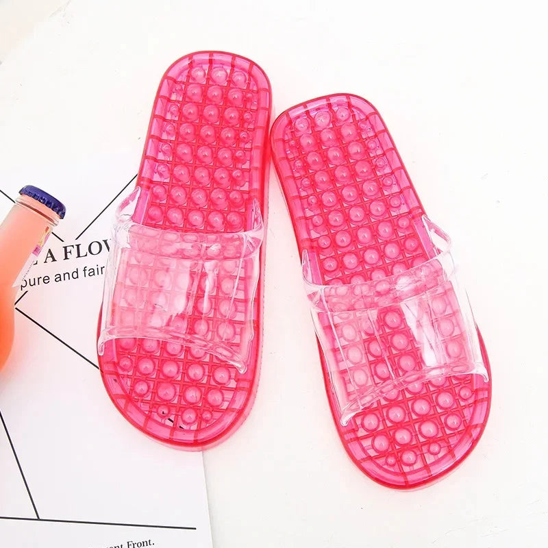 Bathroom Slippers For Men And Women Home Use Non-Slip Hollow Out Draining Shoe Bottom Massage Couple Soft Crystal Slippers Whole