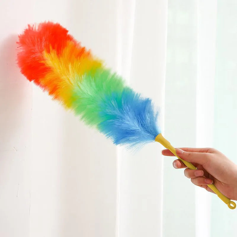Rainbow Feather Duster Flexible Handle Anti Static Dusting Tool For Home Car Cleaning Colorful Soft Feathers Easy Storage