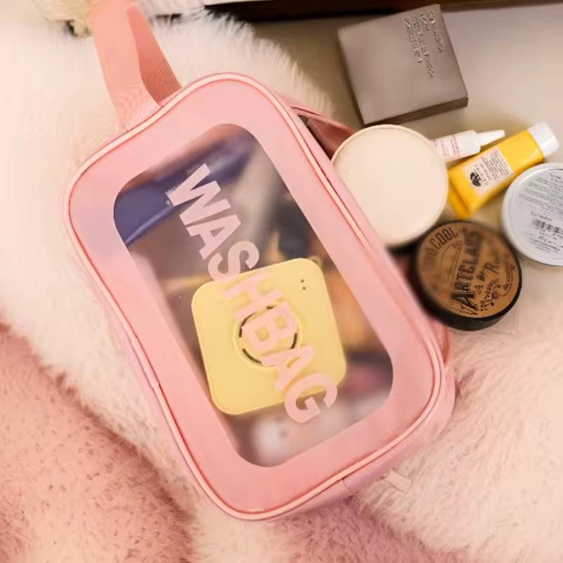 Large Capacity Different Size Travel Toiletry Cosmetic PVC Waterproof Clear Makeup Bag Washing Tote Bag With Zipper And Handle