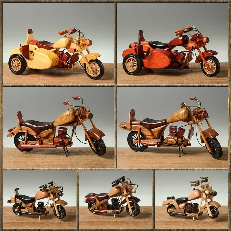 Retro Wooden Motorcycle Model Car Doll Ornaments Wooden Handmade Home Office Decoration Crafts Children's Birthday Gifts
