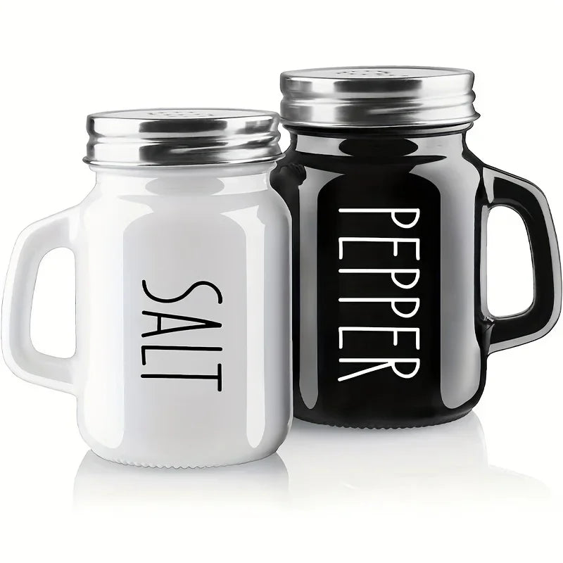 Black and White 2pcs Salt and Pepper Shaker Set 4.4oz Glass Vintage Glass Salt and Pepper Seasoning Shaker Set for Home