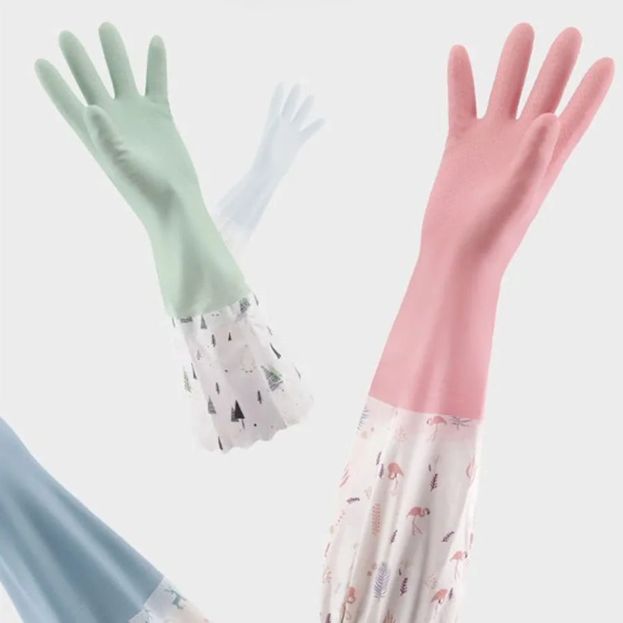 Dishwashing gloves Women's waterproof rubber durable type brush laundry leather household thickening household chores