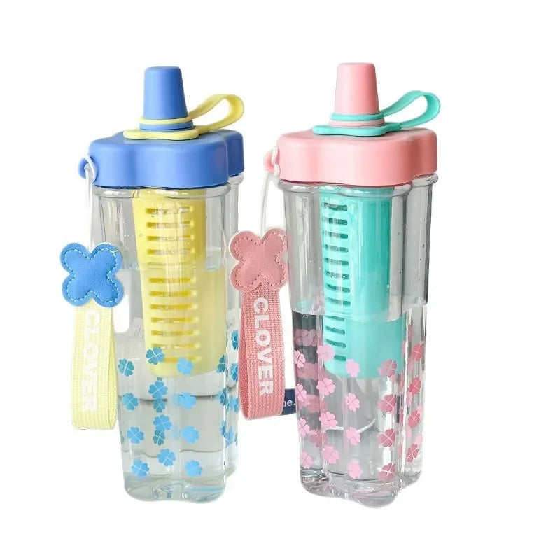 Large Capacity Portable Plastic Straw Cup for Afternoon Tea Flower Tea Women's Style Color Collision Tea Water Separation Cup