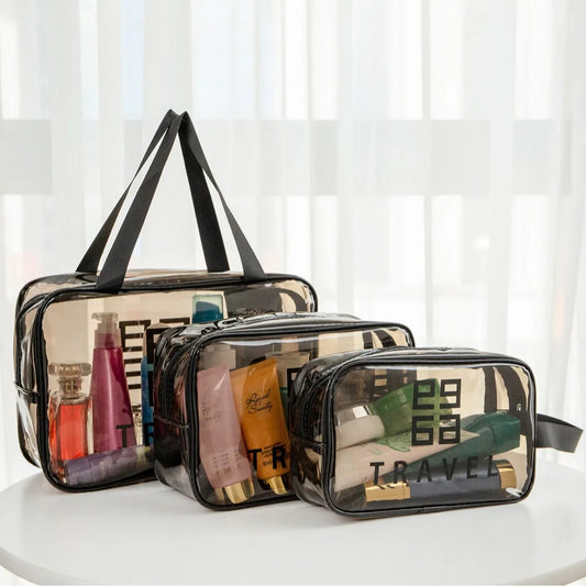 Large Capacity Thickened PVC Cosmetic Bag Transparent Waterproof Handheld Makeup Bag Multi-Functional Storage Pouch with Zipper