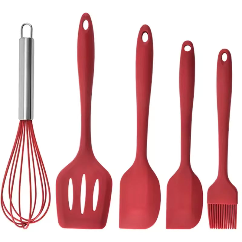 Silicone baking 5-piece set of scraper, oil brush, shovel, egg beater, high-temperature baking tool set
