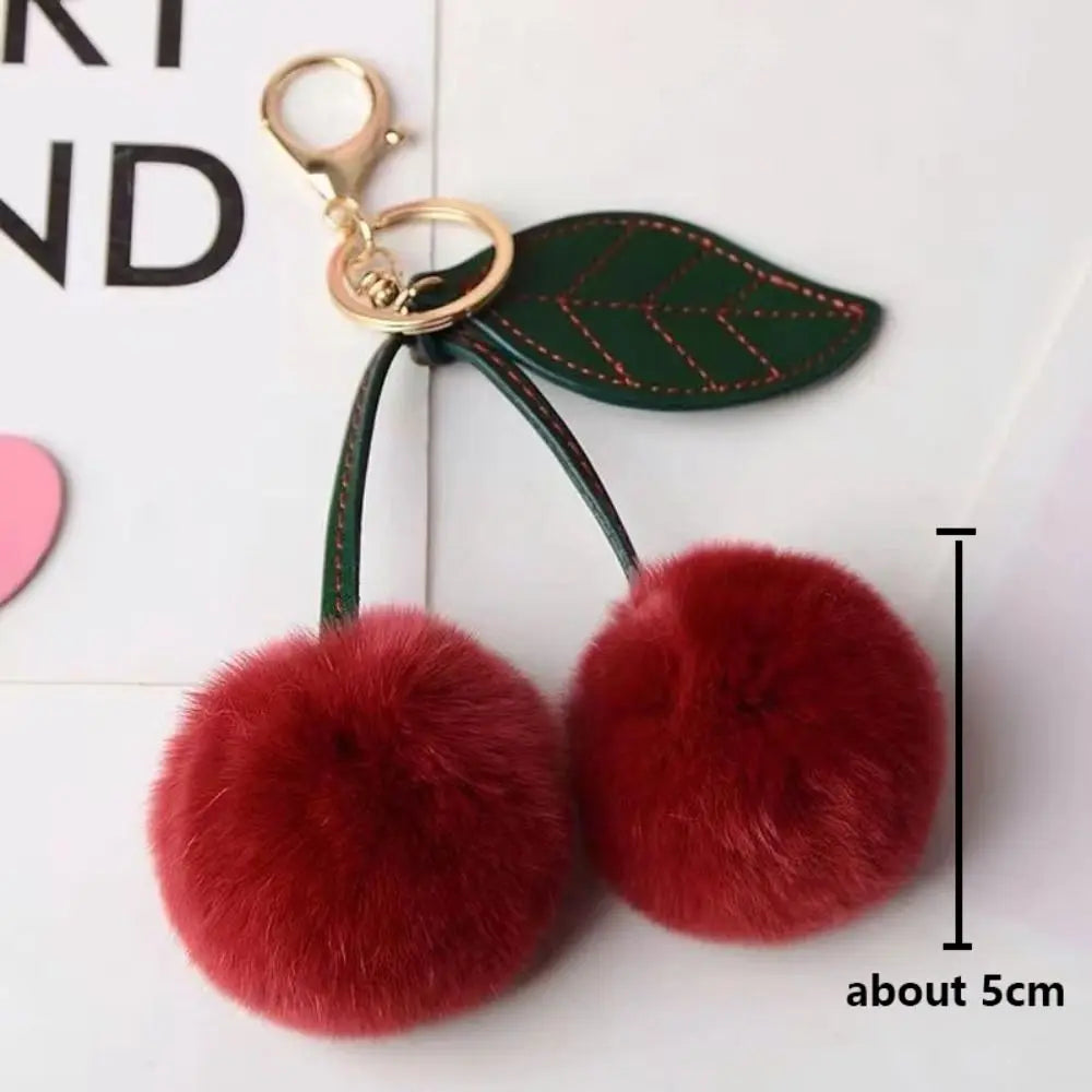 Cherry Plush Toy Keychain Otter Rabbit Hair Kawaii Cartoon Keychain Colorful Fluffy Women's Bag Pendant Backpack Car Key Pendant