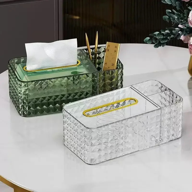 Luxurious Minimalist Tissue Box Holder Creative Living Room Tea Table Decorative Item Plastic Storage Box for Drawstring Tissues