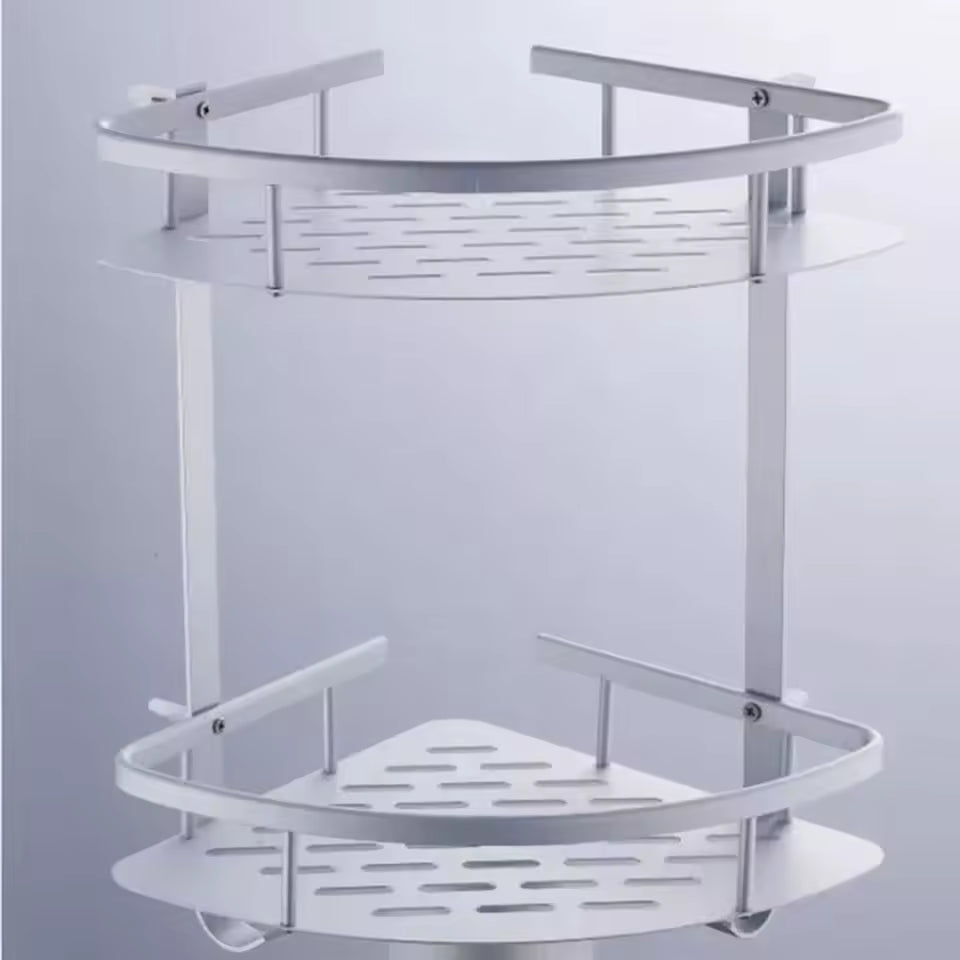 1pc Corner Wall Mount Bathroom Storage Rack Shower Shelf Aluminum Hollow Basket No Punching Easy Assembly Saves