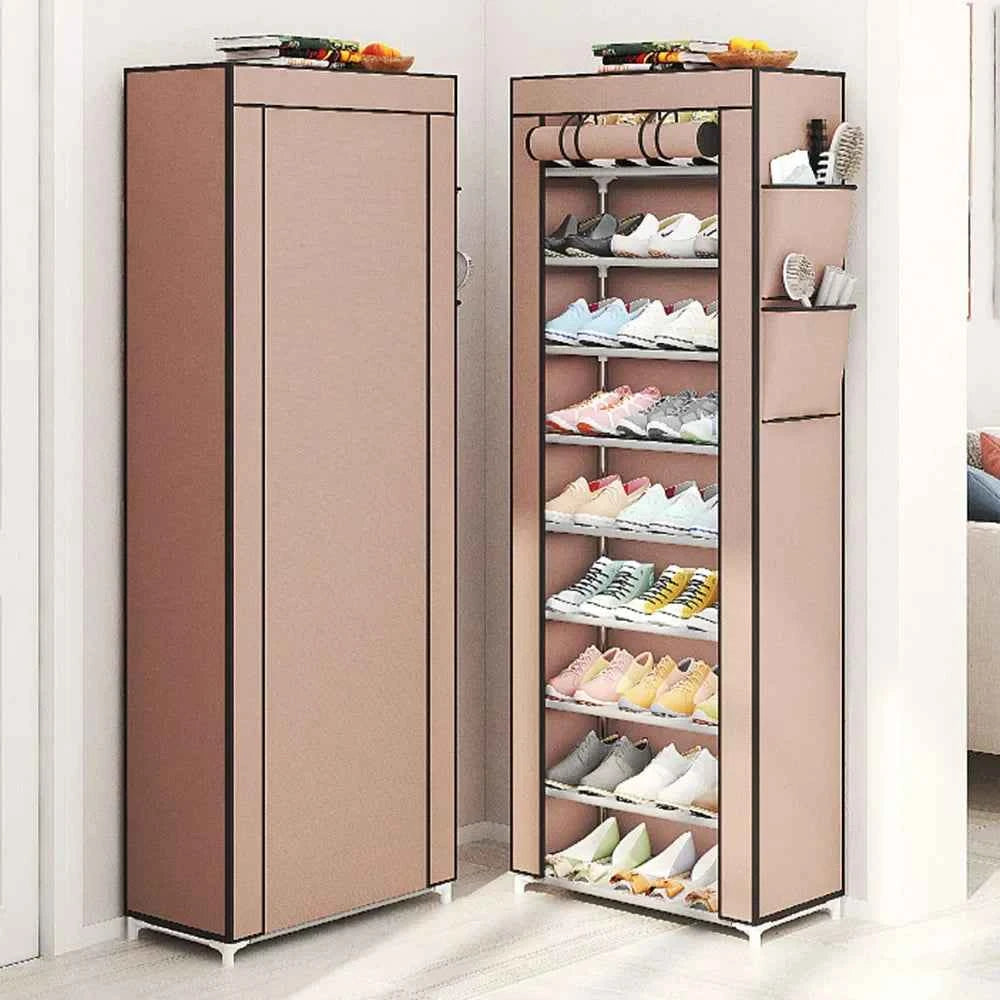 Metal Clothes Cabinet Large Capacity Coat Storage Cabinet Non-woven Bedroom Entrance Bracket Multi-layer Hanging Rack Organizer