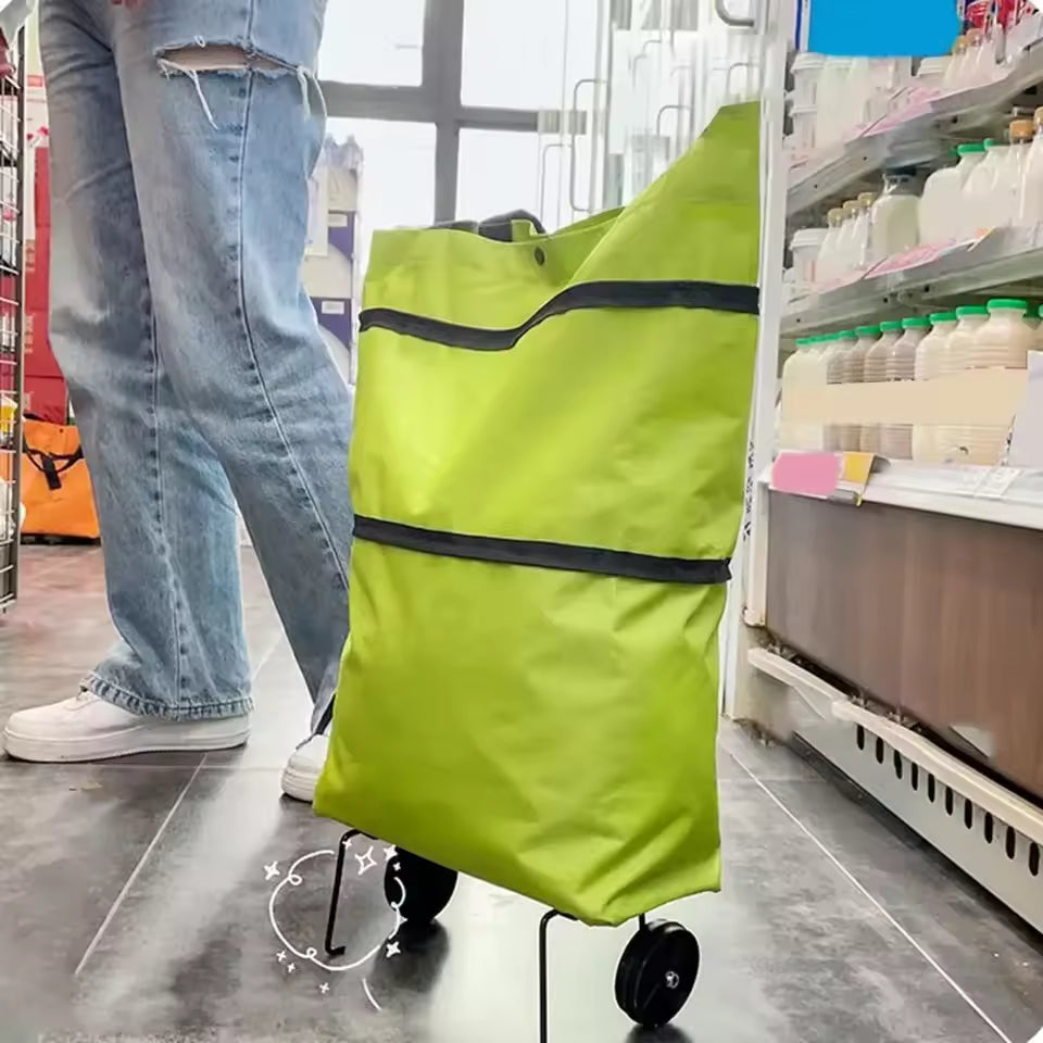 Shopping Bag with Pockets Versatile Portable Shopping Cart oldable with Wheels for Shopping Traveling folding bag hang big bags