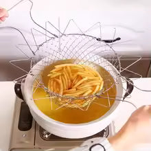 Stainless Steel Folding Oil Fry Basket Home Kitchen Oil Filtration Sieve for French Fries Chicken Blocks Oil Drain Basket