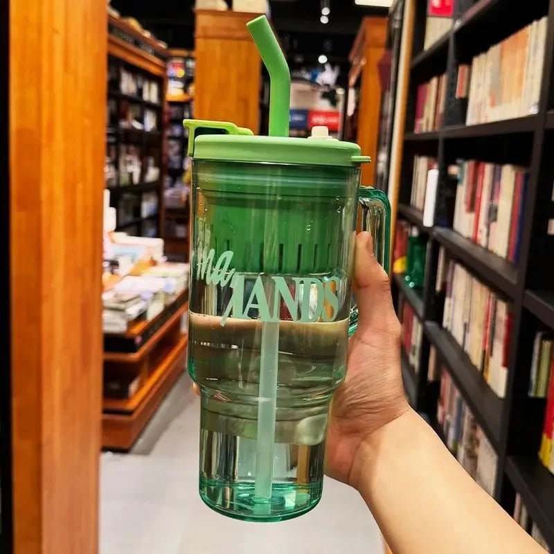 Summer New Large Capacity Fresh Water Bottle High Aesthetic Dual Drink Straw Cup Men's Women's Simple Style Student Water Cup