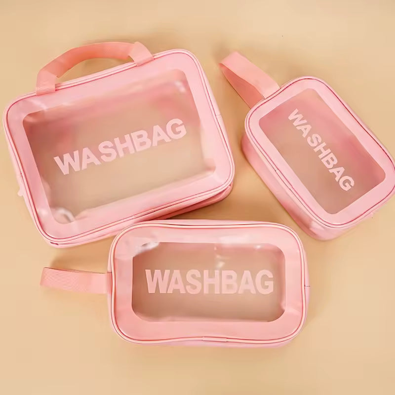 Large Capacity Different Size Travel Toiletry Cosmetic PVC Waterproof Clear Makeup Bag Washing Tote Bag With Zipper And Handle