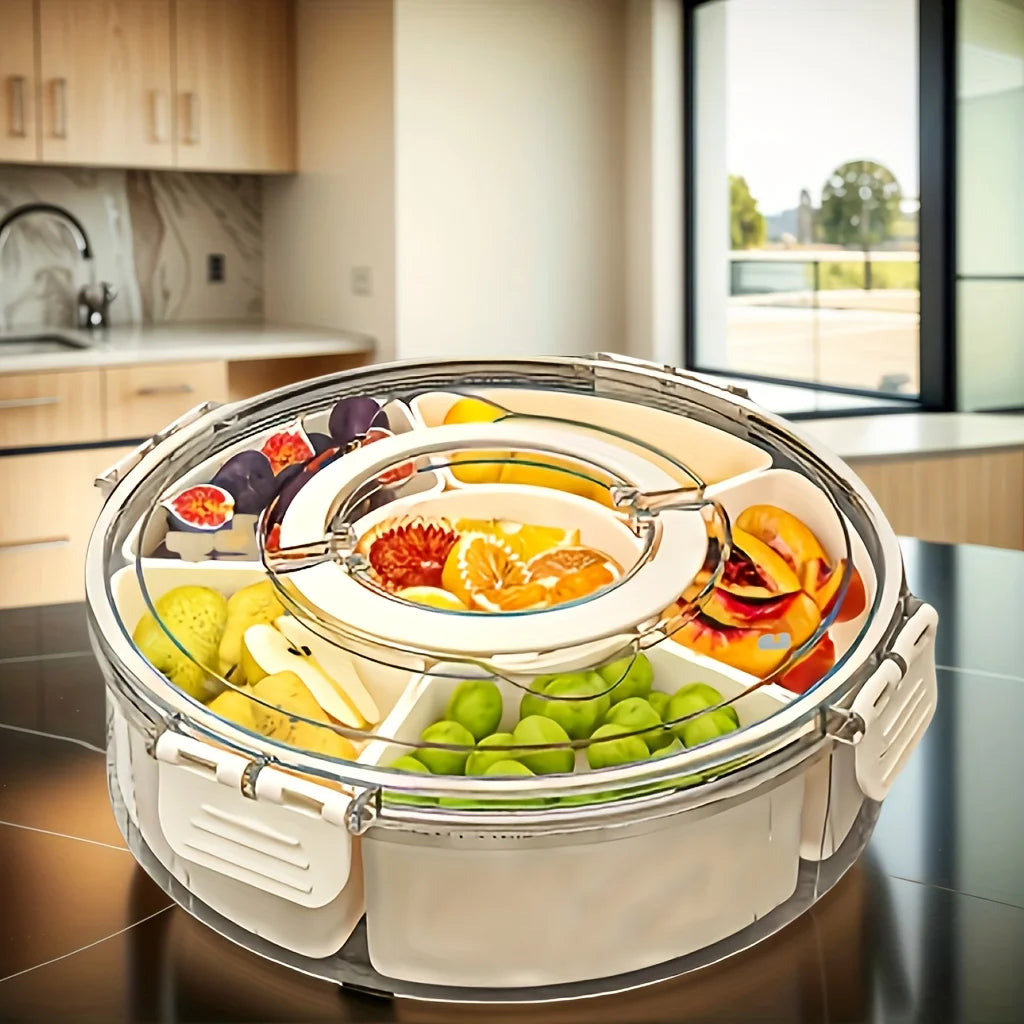 1pc Portable Snack Tray,Heavy-Duty Clear,with 360° Rotating Base, Spill-Proof Lid & Handles,Space-Saving Organizer fo rhom