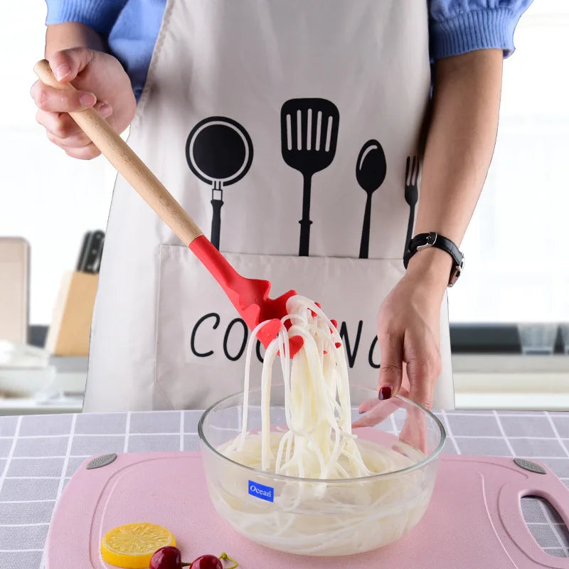 Silicone Noodle Scoop Spaghetti Grab Spoon Pasta Fork Noodle Serving Strainer Noodle Slot Kitchen Claw Spoon Spoon Steel
