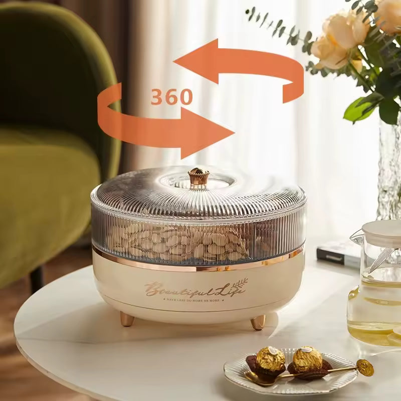 Household Tea Table Fruit Snack Storage Box 360-degree Rotating Transparent Candy Dried Fruit Storage Box Home Snack Tray