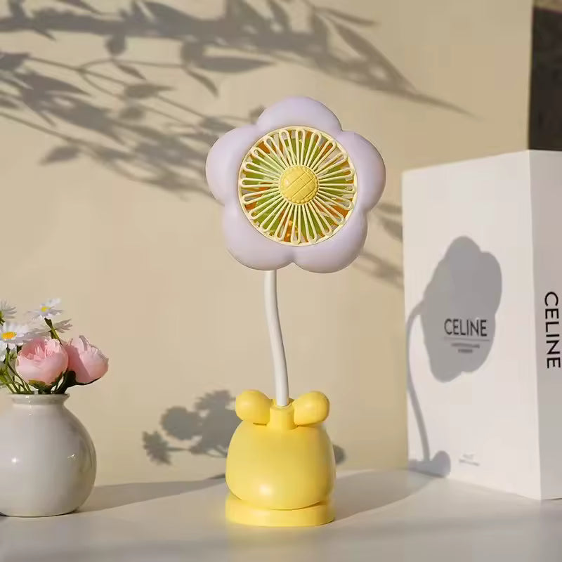 Flower Shaped Mini USB Desktop Fan with Night Light Clip on Design for Office Charging Summer Air Conditioner Household Applianc