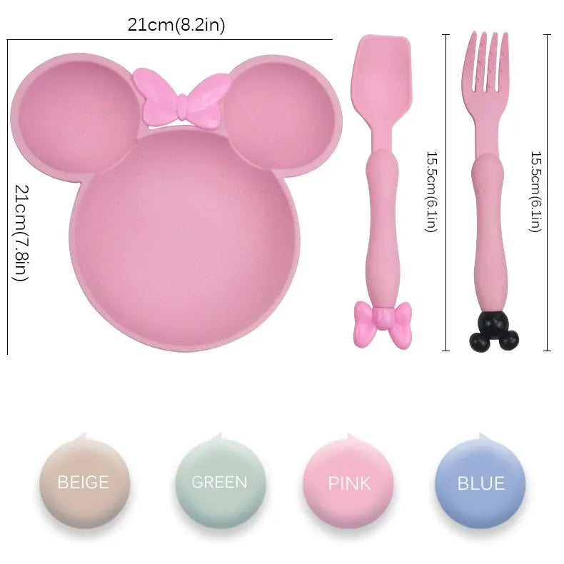 Wheat Straw Baby Cartoon Tableware Set Children's Dishes Kids Dinner Platos Baby Feeding Plate Training Bowl Spoon Fork