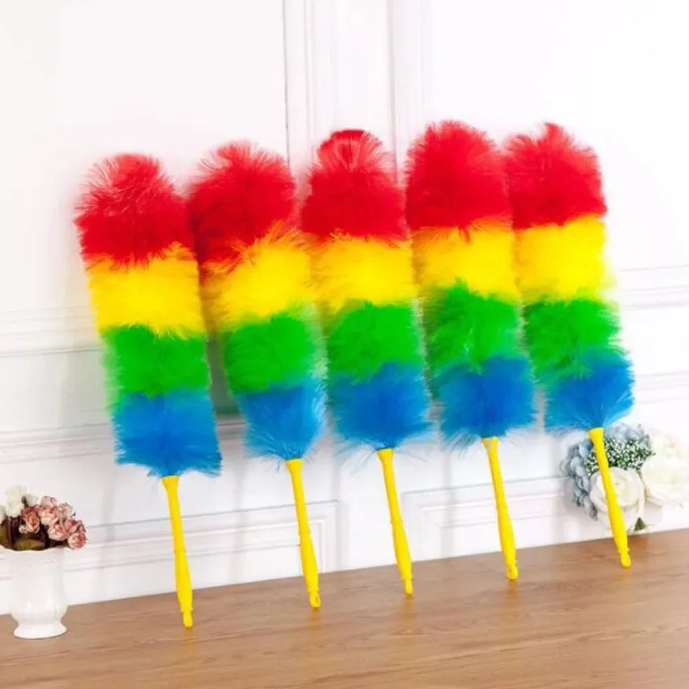 Rainbow Feather Duster Flexible Handle Anti Static Dusting Tool For Home Car Cleaning Colorful Soft Feathers Easy Storage