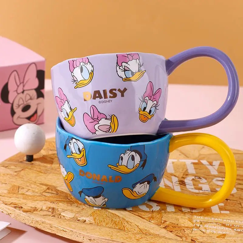 Disney Ceramic Cup Cute Minnie Mickey Large Handle Anti-Slip Mug Children's Household Water Cup Friends Gift