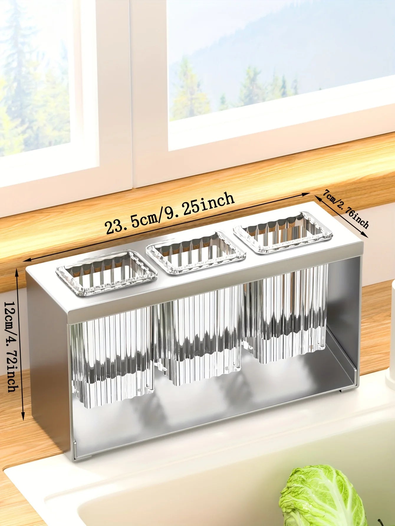 1pc Stainless Steel Multifunctional Kitchen Utensil Holder with Drainage and Transparent - Chopsticks, Knives, Forks & Spoons