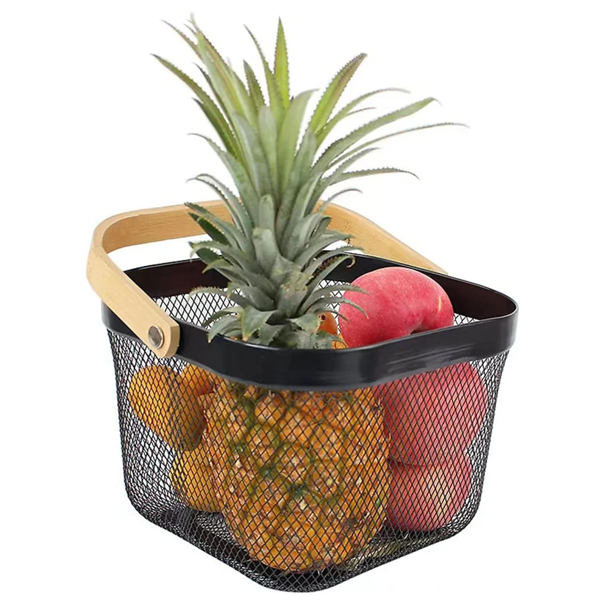 Metal Mesh Basket, Multi-Functional Hanging Kitchen Baskets Fruit Basket with Handle for Kitchen Bathroom Picnic Black