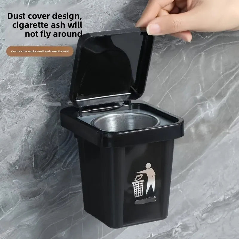 Stainless Steel Wall-Mounted Ashtray with Lid - Contemporary Irregular Shape, Dust-Proof Design for Bathroom & Home Decor