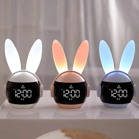 Bedroom Bedside Clock Creative Timing Night Light For Three Ways Wake Up Rechargeable Rabbit Alarm Clock Rainbow Animal Lamp