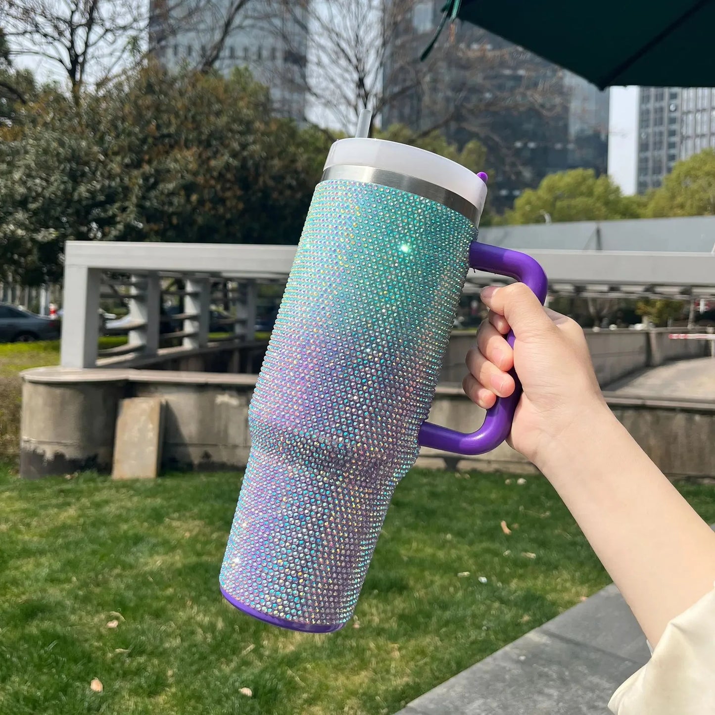 Portable Large Capacity 304 Stainless Steel 40 Ounce Drill Stick Straw Cup Insulated Ice Maker Cup with Handle Home Goods