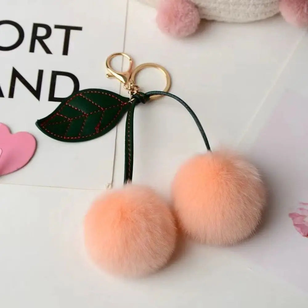 Cherry Plush Toy Keychain Otter Rabbit Hair Kawaii Cartoon Keychain Colorful Fluffy Women's Bag Pendant Backpack Car Key Pendant
