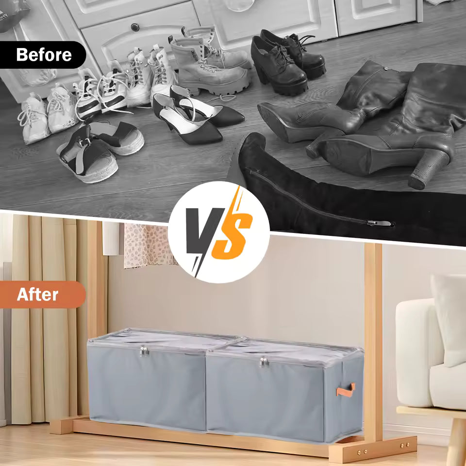 2Pcs Shoe Storage Box Foldable Dustproof Closet Shoe Organizer 12 Compartment with Clear Lid Household Clothes Box