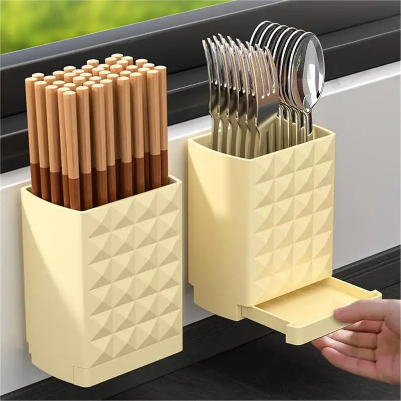 Drillable Storage Rack Wall-Mounted Storage Boxes Kitchen Chopsticks Spoon Drain Rack Self-Adhesive Bathroom Cosmetics Holder