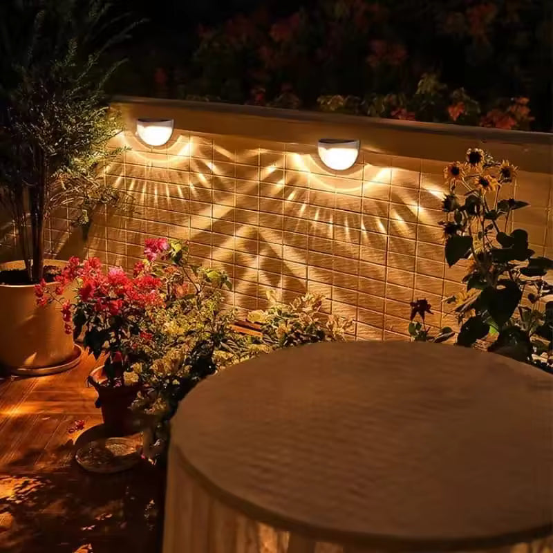 2PCS Outdoor Solar Fench Garden Waterproof Lights Round Lighting Effect Decorative Wall Lamps