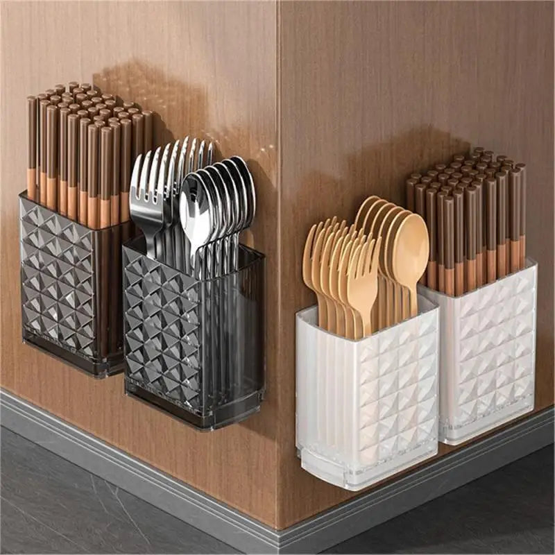 Drillable Storage Rack Wall-Mounted Storage Boxes Kitchen Chopsticks Spoon Drain Rack Self-Adhesive Bathroom Cosmetics Holder