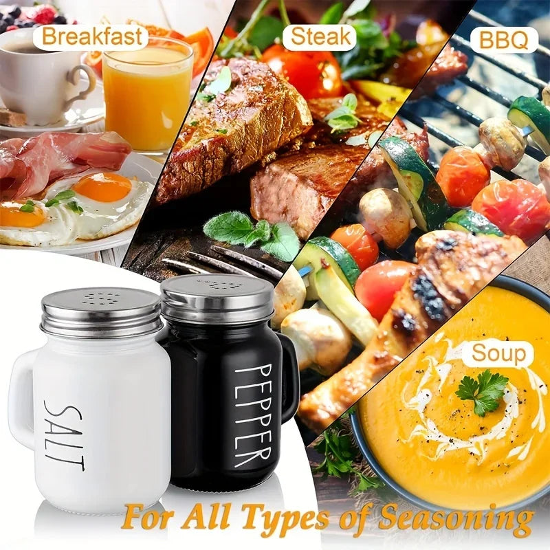 Black and White 2pcs Salt and Pepper Shaker Set 4.4oz Glass Vintage Glass Salt and Pepper Seasoning Shaker Set for Home