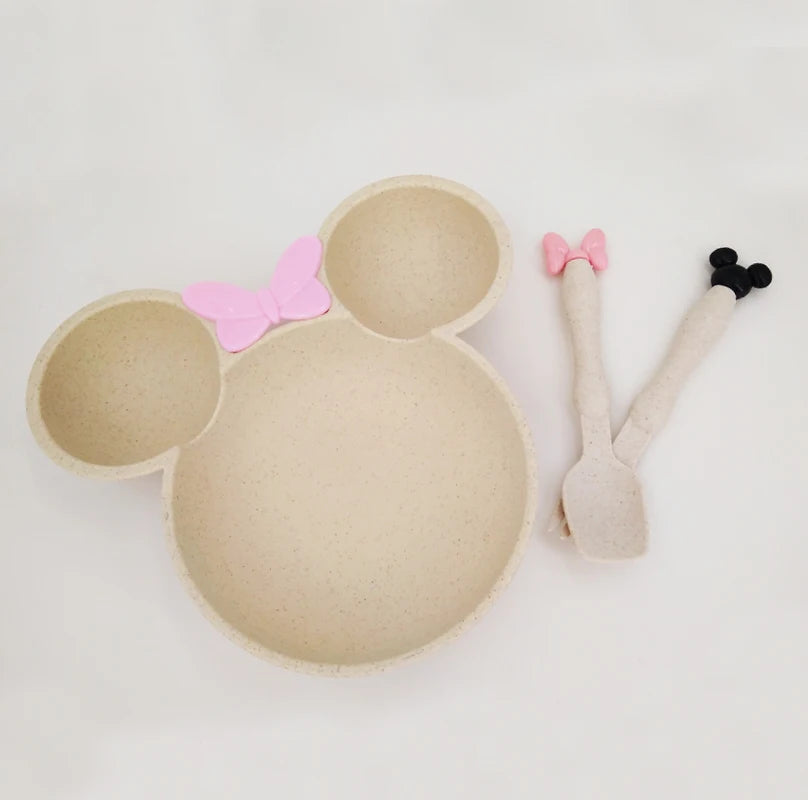 Wheat Straw Baby Cartoon Tableware Set Children's Dishes Kids Dinner Platos Baby Feeding Plate Training Bowl Spoon Fork