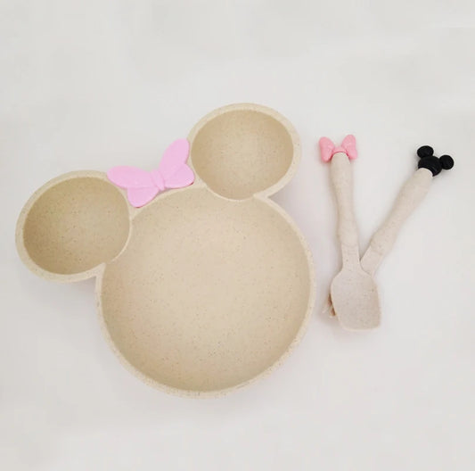 Wheat Straw Baby Cartoon Tableware Set Children's Dishes Kids Dinner Platos Baby Feeding Plate Training Bowl Spoon Fork