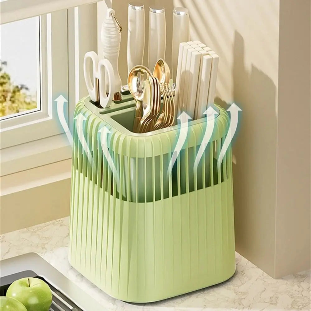 Kitchen Multifunction Rotating Knife Rack Home Drainage Cutlery Knife Holder Chopstick Cylinder Durable Spoon Fork Storage Shelf